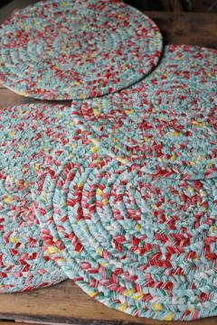 catalog photo of Pioneer Woman braided cotton placemats, aqua red yellow vintage floral colors 