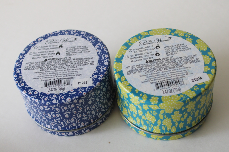 photo of Pioneer Woman print tins scented wax melts Teakwood & Oak, Balsam & Myrrh  #3