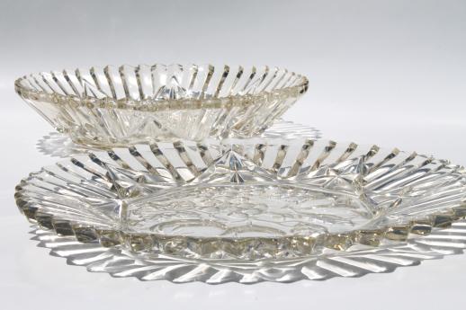 photo of Pioneer pattern vintage pressed glass fruit bowl & cake plate / sandwich platter #2