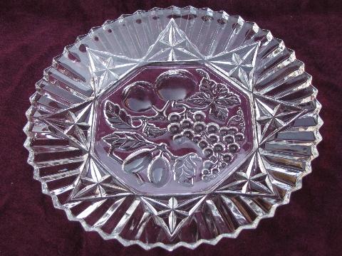 photo of Pioneer vintage fruit pattern glass serving pieces, large bowl and plate #2