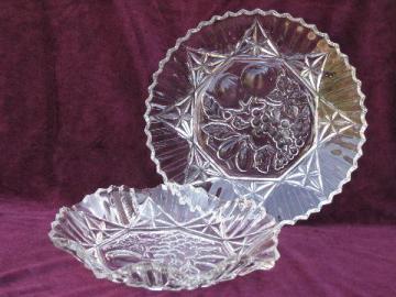 catalog photo of Pioneer vintage fruit pattern glass serving pieces, large bowl and plate