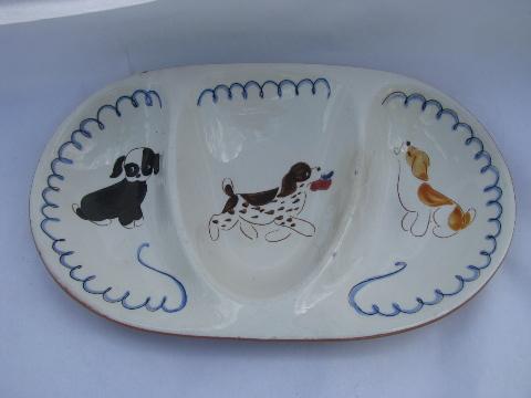 photo of Playful Pups vintage hand-painted Stangl pottery divided dish, so cute! #1