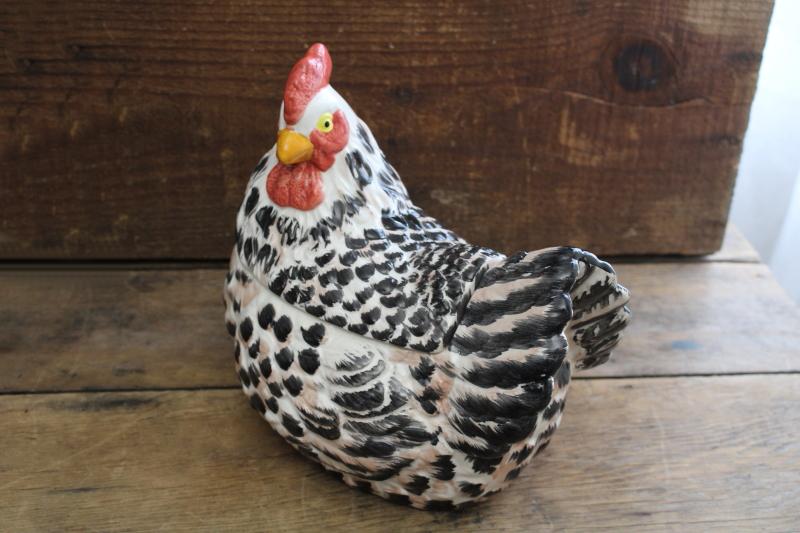 photo of Plymouth barred rock chicken, large ceramic hen cookie jar, 90s vintage #3