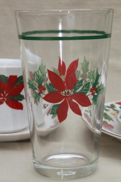 photo of Poinsettia Holiday Gibson china Christmas dishes set for 6 w/ glass tumblers, matching flatware #2