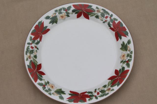 photo of Poinsettia Holiday Gibson china Christmas dishes set for 6 w/ glass tumblers, matching flatware #10