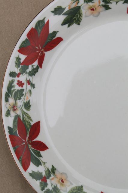 photo of Poinsettia Holiday Gibson china Christmas dishes set for 6 w/ glass tumblers, matching flatware #11