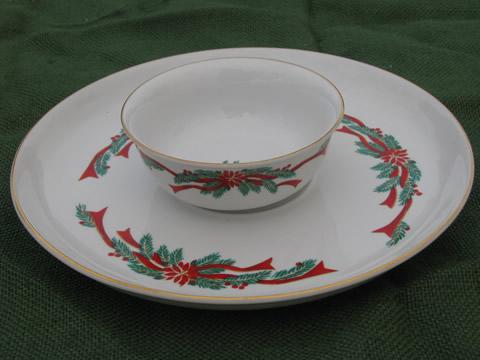 photo of Poinsettia and ribbons Christmas chip and dip set, Fairfield/Tienshan #1