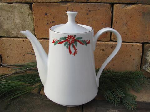 photo of Poinsettia and ribbons Christmas coffee pot, Fairfield/Tienshan china #1