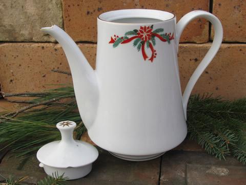 photo of Poinsettia and ribbons Christmas coffee pot, Fairfield/Tienshan china #2