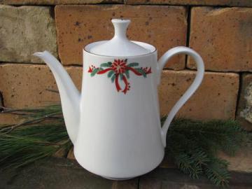 catalog photo of Poinsettia and ribbons Christmas coffee pot, Fairfield/Tienshan china