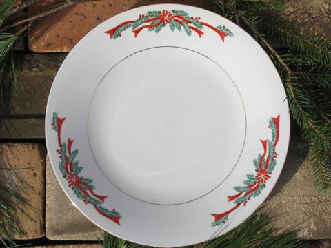 photo of Poinsettia ribbon Christmas holiday dishes for 10, Tienshan china #3