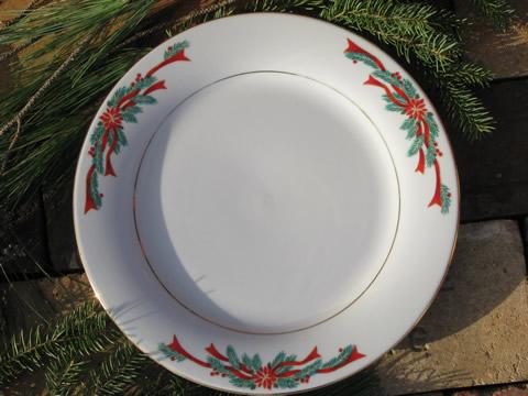 photo of Poinsettia ribbon Christmas holiday dishes for 4, Tienshan china #3