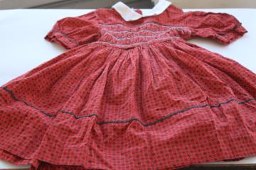 catalog photo of Polly Flinders vintage smocked cotton dress w/ full skirt Christmas red little girls size 5