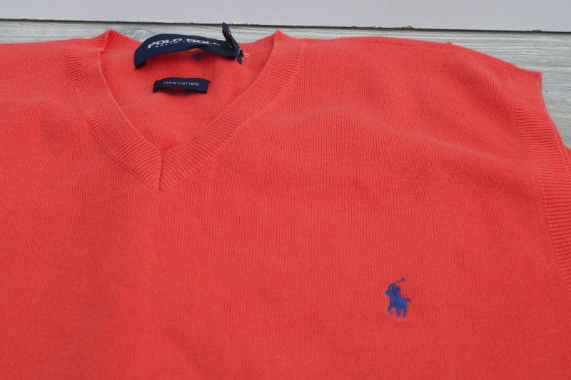 photo of Polo Golf Ralph Lauren soft smooth cotton knit sweater vest, preppy coral color, mens medium #3