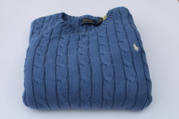 catalog photo of Polo Ralph Lauren classic cabled cotton crewneck sweater women's XL navy blue w/ pony 