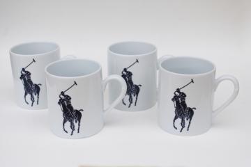 catalog photo of Polo mugs set of four, Ralph Lauren polo player logo print navy blue on white