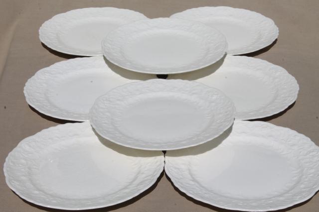 photo of Pope Gosser Rose Point vintage embossed floral border china plates, plain antique white creamware #5