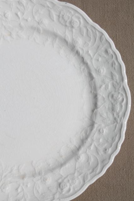 photo of Pope Gosser Rose Point vintage embossed floral border china plates, plain antique white creamware #8