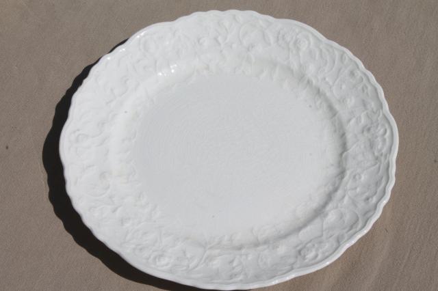 photo of Pope Gosser Rose Point vintage embossed floral border china plates, plain antique white creamware #9