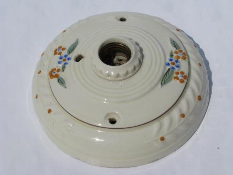 photo of Porcelier ironstone china, antique electric ceiling light fixture, 1920s vintage #1