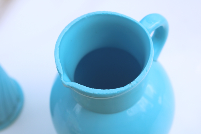 photo of Portieux Vallerysthal French blue opaline milk glass pitchers, small jugs flower vases  #5