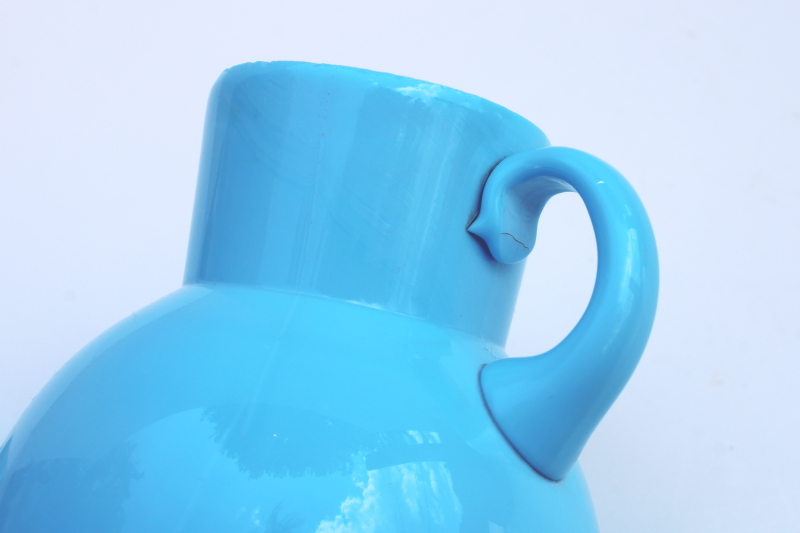 photo of Portieux Vallerysthal French blue opaline milk glass pitchers, small jugs flower vases  #7