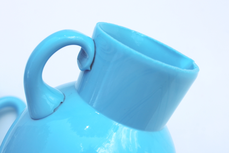 photo of Portieux Vallerysthal French blue opaline milk glass pitchers, small jugs flower vases  #8