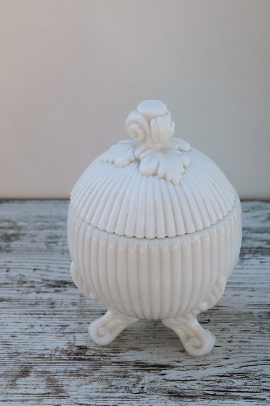 photo of Portieux Vallerysthal milk glass candy dish w/ lid, vintage French glass trinket box #1