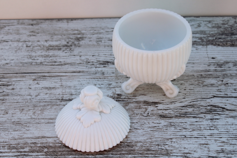 photo of Portieux Vallerysthal milk glass candy dish w/ lid, vintage French glass trinket box #2