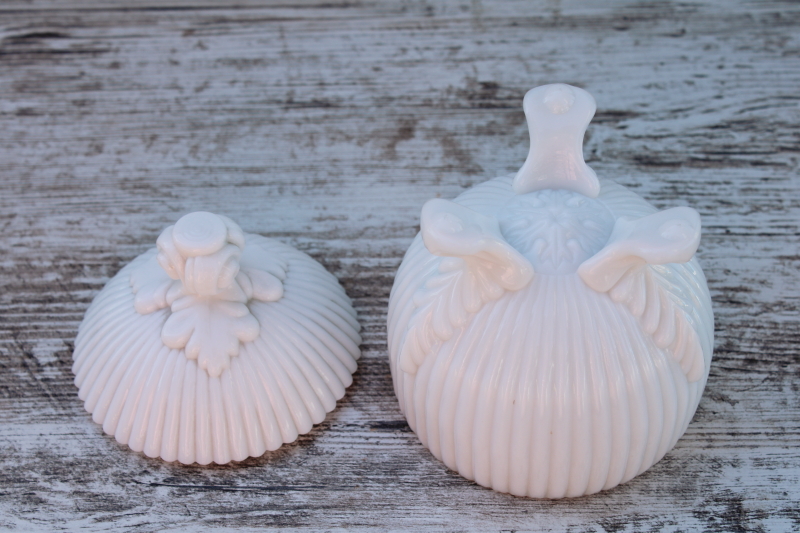 photo of Portieux Vallerysthal milk glass candy dish w/ lid, vintage French glass trinket box #4