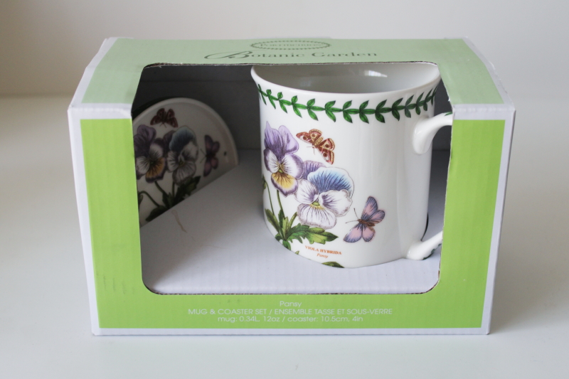 photo of Portmeirion Botanic Garden Pansy mug & coaster set in original box, pansies floral print  #1
