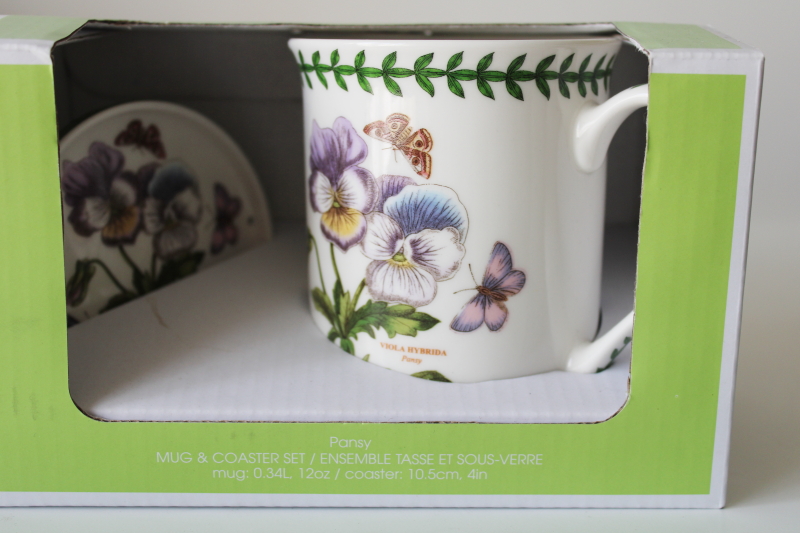 photo of Portmeirion Botanic Garden Pansy mug & coaster set in original box, pansies floral print  #2