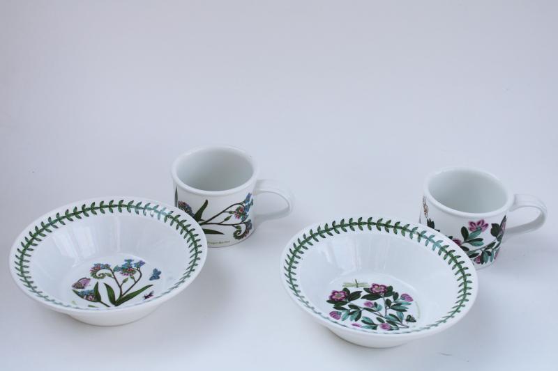 photo of Portmeirion Botanic Garden oatmeal cereal bowls & mugs, rhododendron, forget me not #1