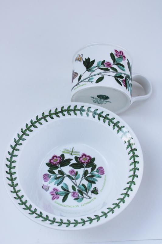 photo of Portmeirion Botanic Garden oatmeal cereal bowls & mugs, rhododendron, forget me not #4