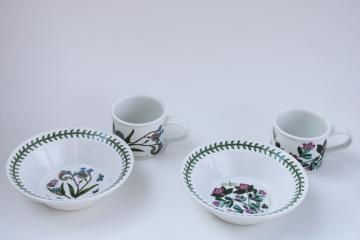 catalog photo of Portmeirion Botanic Garden oatmeal cereal bowls & mugs, rhododendron, forget me not