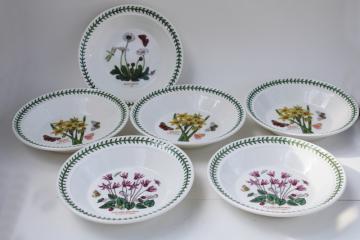 catalog photo of Portmeirion Botanic Garden rim soup bowls, English daisy, narcissus, cyclamen