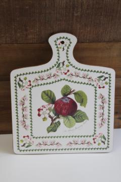 catalog photo of Portmeirion Pomona botanical print apple melamine wood grain cutting board or serving tray