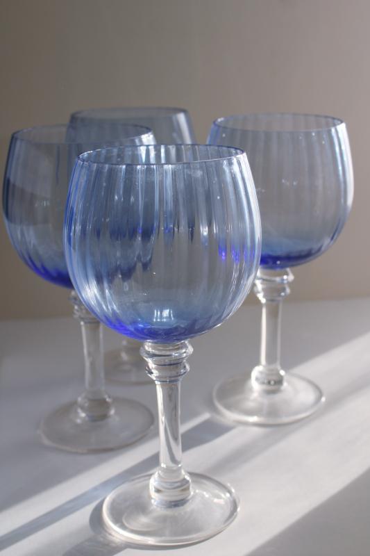 photo of Portmeirion Riviera blue clear stem wine glasses, balloon shape goblets in original box #3