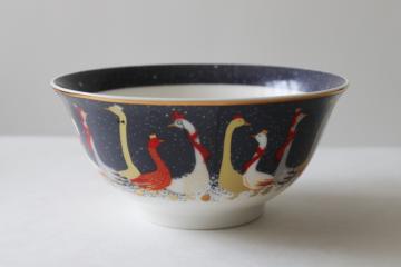 catalog photo of Portmeirion china candy dish, Sara Miller winter holiday geese pattern 