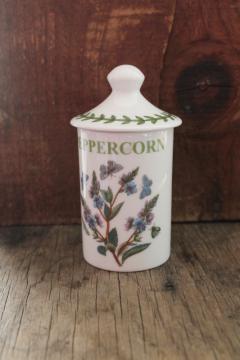 Portmeirion pottery Botanic Garden china, Peppercorn spice set jar w/ lid