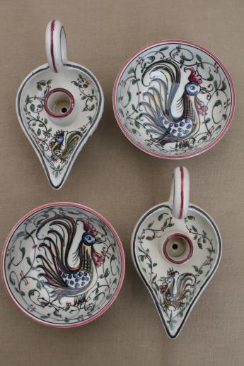 photo of Portugal hand-painted pottery bowls & candle holders w/ folk art roosters #2