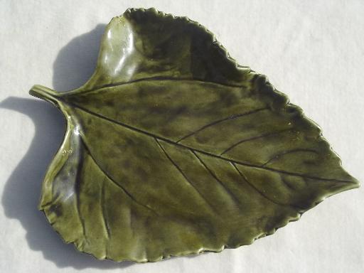 photo of Portugal pottery cheese leaf plates, majolica style leaves from Crate & Barrel #4