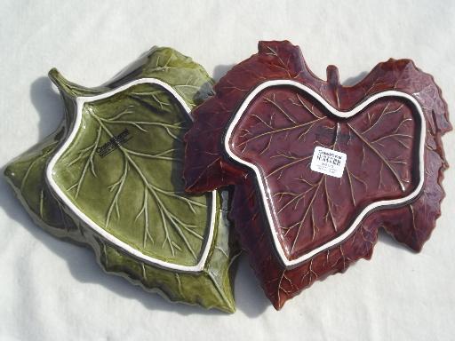 photo of Portugal pottery cheese leaf plates, majolica style leaves from Crate & Barrel #6