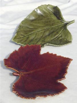 catalog photo of Portugal pottery cheese leaf plates, majolica style leaves from Crate & Barrel