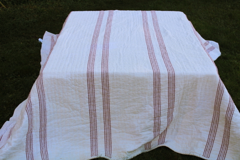 photo of Pottery Barn all cotton homespun weave bedspread comforter barn red stripe vintage country style  #1