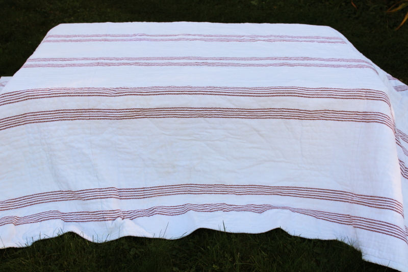 photo of Pottery Barn all cotton homespun weave bedspread comforter barn red stripe vintage country style  #3