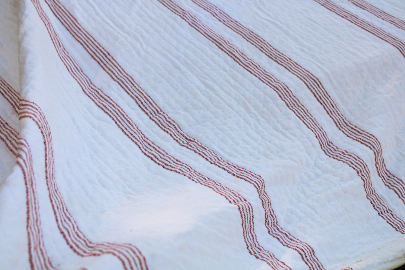 photo of Pottery Barn all cotton homespun weave bedspread comforter barn red stripe vintage country style  #7