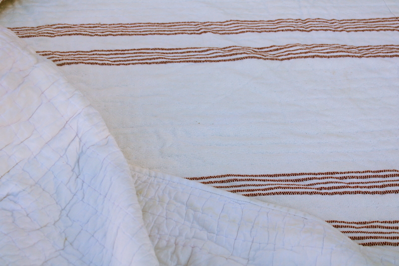 photo of Pottery Barn all cotton homespun weave bedspread comforter barn red stripe vintage country style  #12