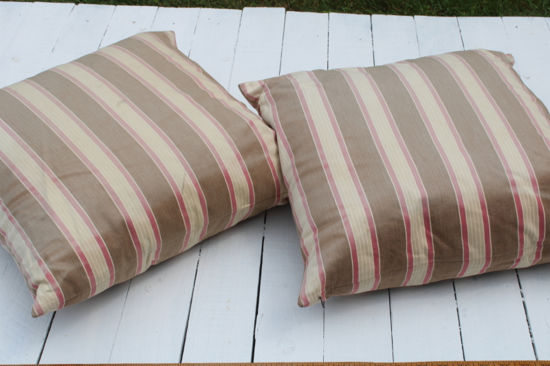 photo of Pottery Barn feather filled throw pillows w/ faded brown & red ticking striped cotton covers #2