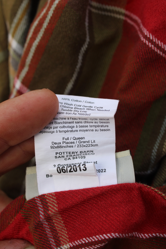photo of Pottery Barn red & green tartan Tahoe plaid cotton duvet cover full queen size  #2